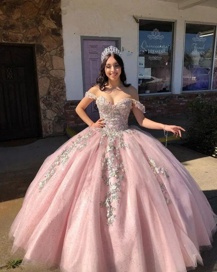 Off The Shoulder Pink Ball Gown,Pink Princess Dress,Pink Sweet 16 Dress Y2343 - Image 2
