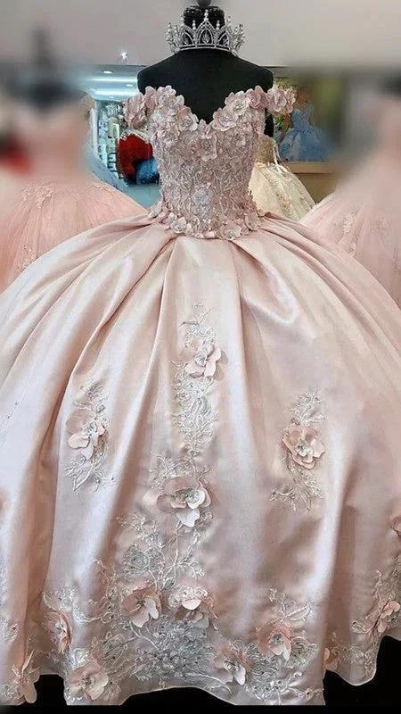 Off The Shoulder Pink Ball Gown With 3D Flowers Quinceanera Dress Pink Sweet 16 Dress  Y714 - Image 2