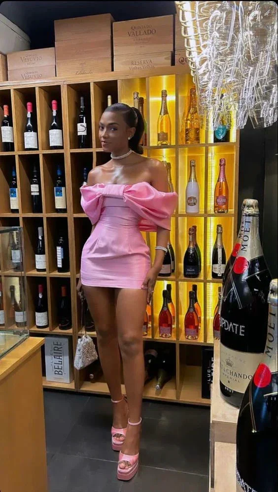 Off The Shoulder Pink Homecoming Dress Short Homecoming Dress Y1974 - Image 2