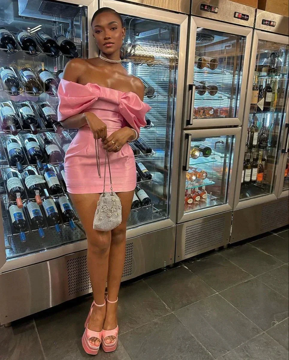 Off The Shoulder Pink Homecoming Dress Short Homecoming Dress Y1974 - Image 4