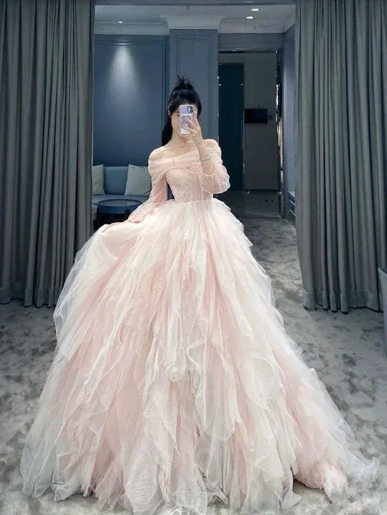 Off The Shoulder Pink Tulle Ball Gown,Pink Princess Dress Y5972 - Image 2