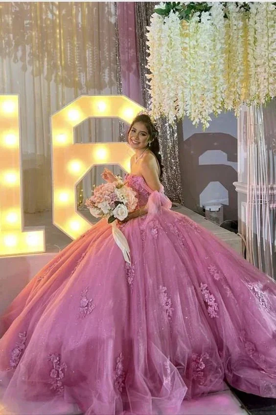 Off the Shoulder Quinceanera Dress Lace Applique Ball Gown Sweet 15 Dress Y4086 - Image 2