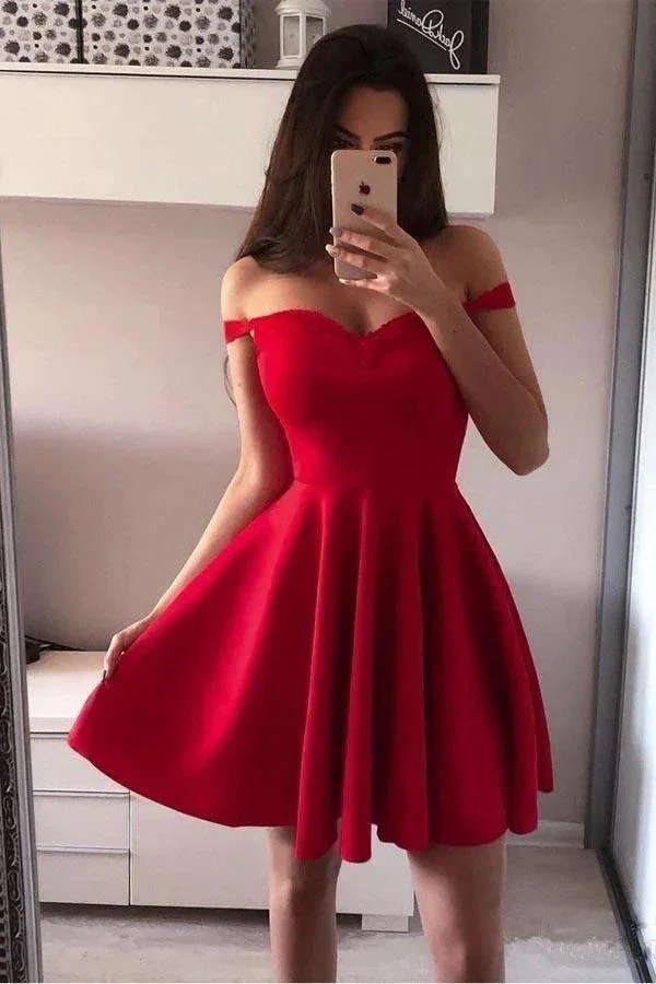 Off the Shoulder Red Homecoming Dresses Broad Strap Little Party Dress  PD251 - Image 2