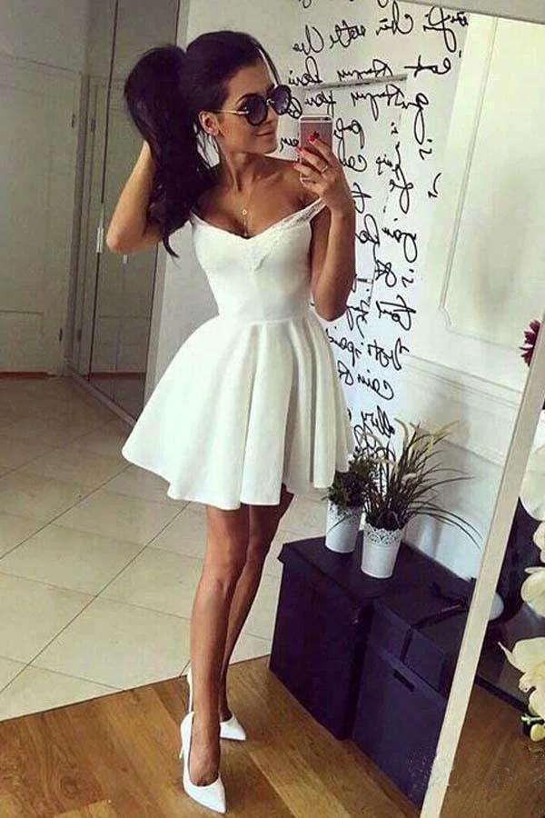 Off the Shoulder Red Homecoming Dresses Broad Strap Little Party Dress  PD251 - Image 3
