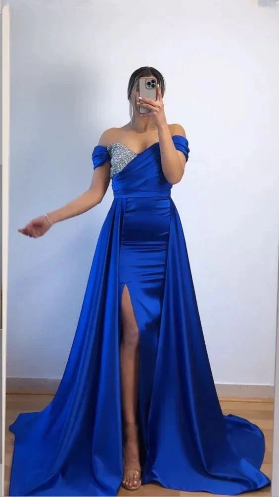 Off The Shoulder Royal Blue Evening Dress With Split Pageant Dress Y6005 - Image 2