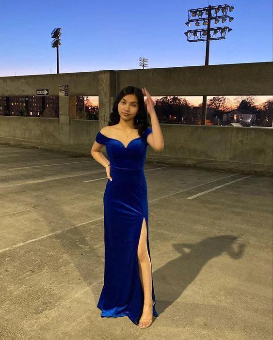 Off The Shoulder Royal Blue Floor Length Evening Dress With Side Slit Y713 - Image 2