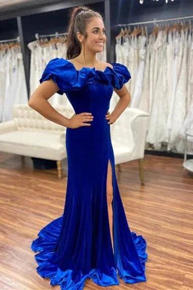 Off The Shoulder Royal Blue Formal Dress With Slit SYP95 - Image 2