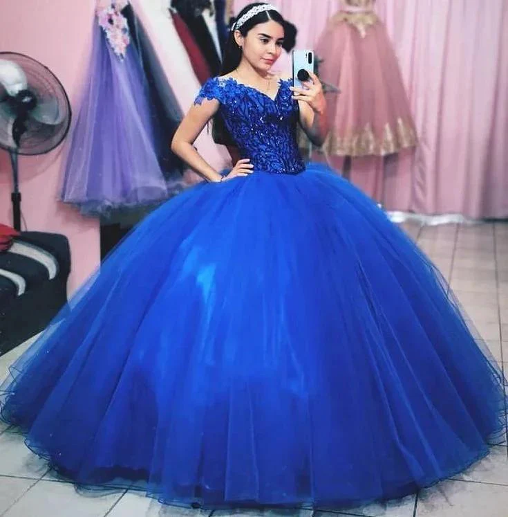 Off the Shoulder Royal Blue Ball Gown Princess Dress Y822 - Image 2