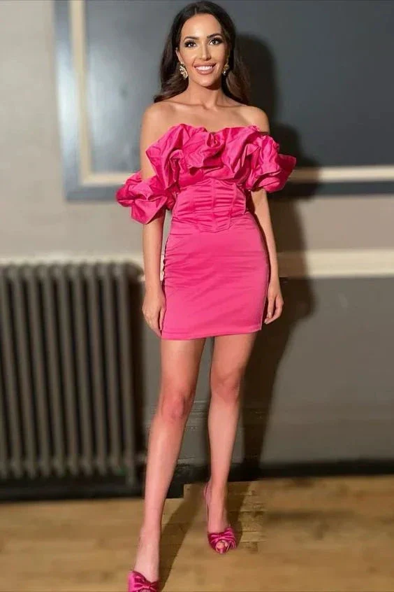 Off the Shoulder Ruffles Mini Homecoming Dress Y2943 - Image 2