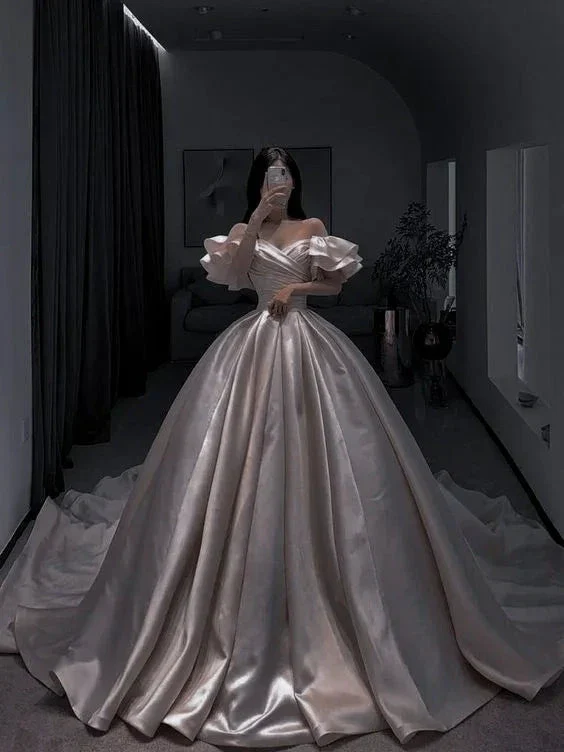 Off The Shoulder Satin Wedding Dress Stunning Wedding Dress Y276 - Image 2
