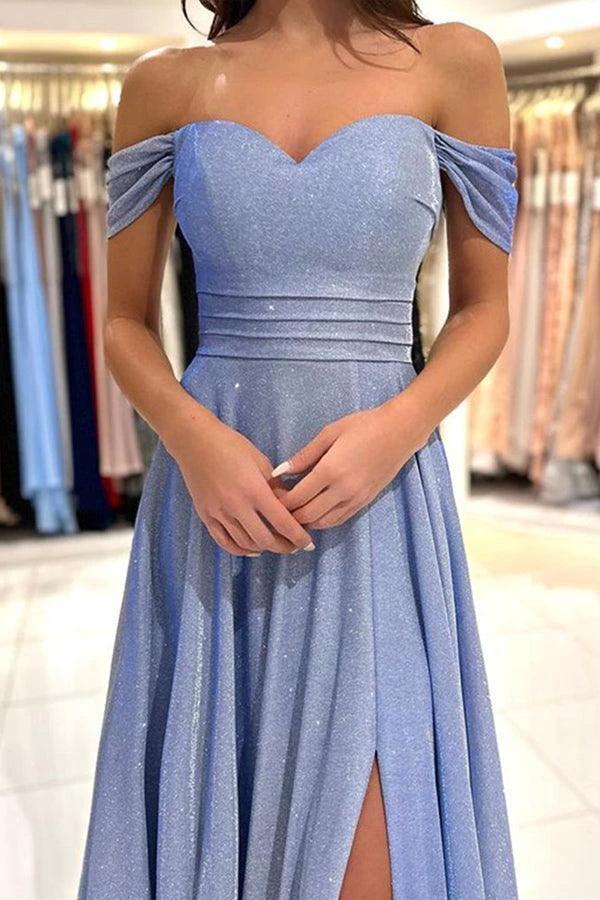 Off the Shoulder Shiny Blue Long Prom Dresses Formal Dress  PSK379 - Image 3