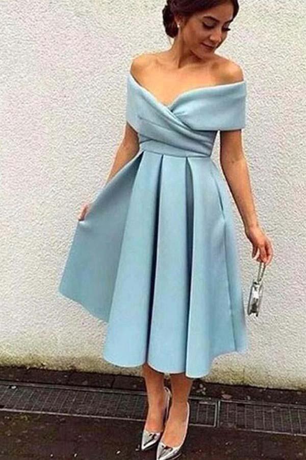 Off the Shoulder Short Dusty Blue Party/Homecoming Dresses  PD101 - Image 2