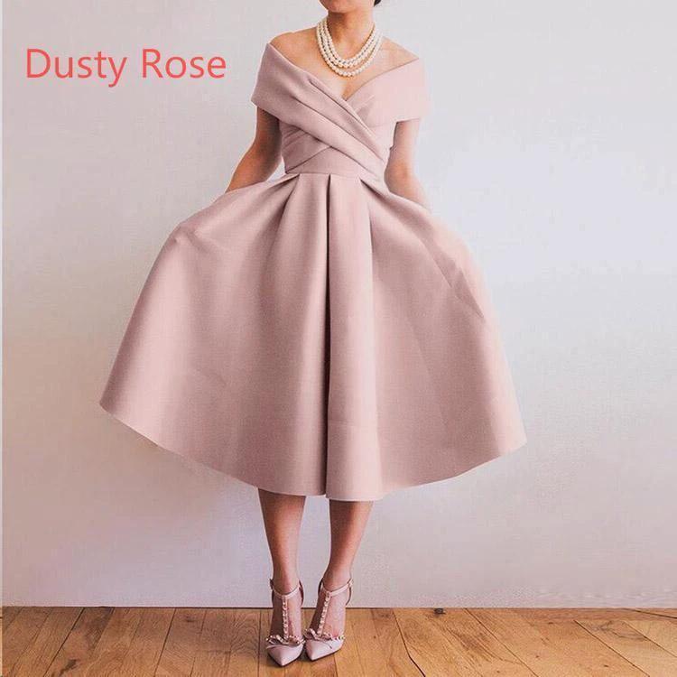 Off the Shoulder Short Dusty Blue Party/Homecoming Dresses  PD101 - Image 3