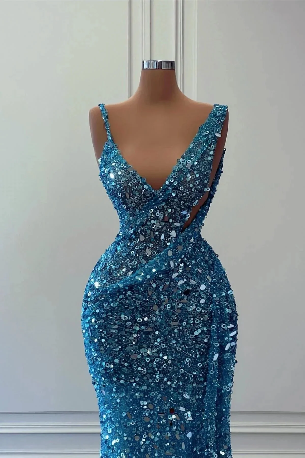 Off The Shoulder Sleeveless Mermaid Long Prom Gown with Sequins - Image 2