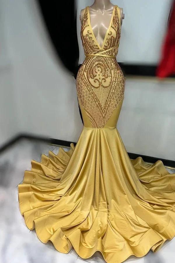 Off The Shoulder Sleeveless Mermaid V-neck Long Prom Dress - Image 2