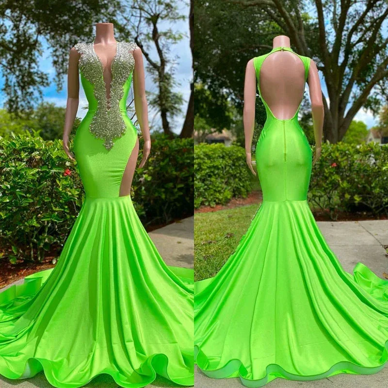 Off The Shoulder Sleeveless Open Back Mermaid Long Prom Dress - Image 4
