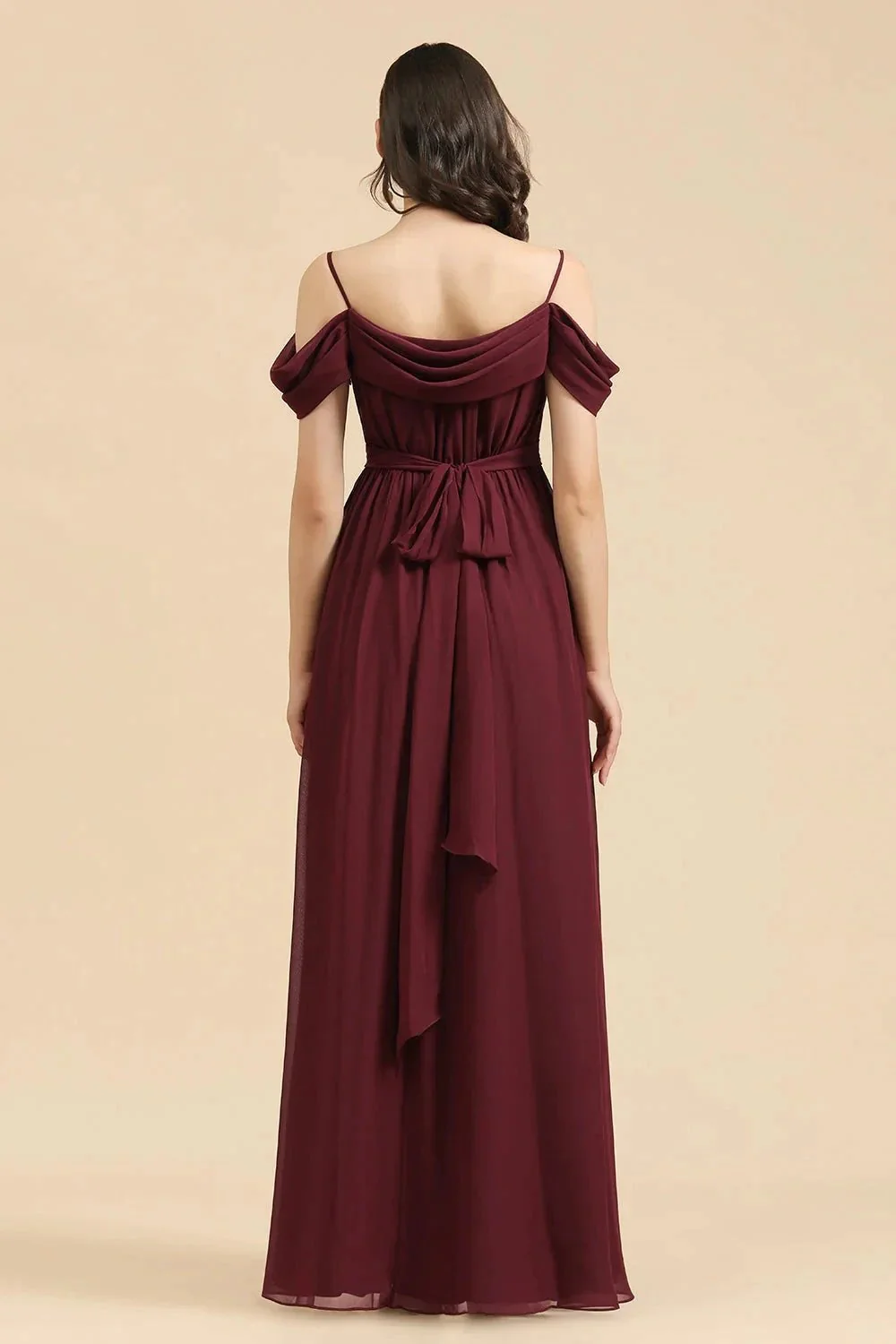 Off-the-Shoulder Sweetheart Burgundy Long Bridesmaid Dress With Slit - Image 6