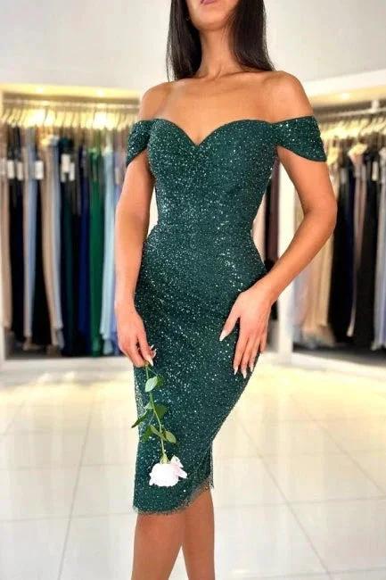 Off the shoulder sweetheart Dark Green Homecoming Dress - Image 5