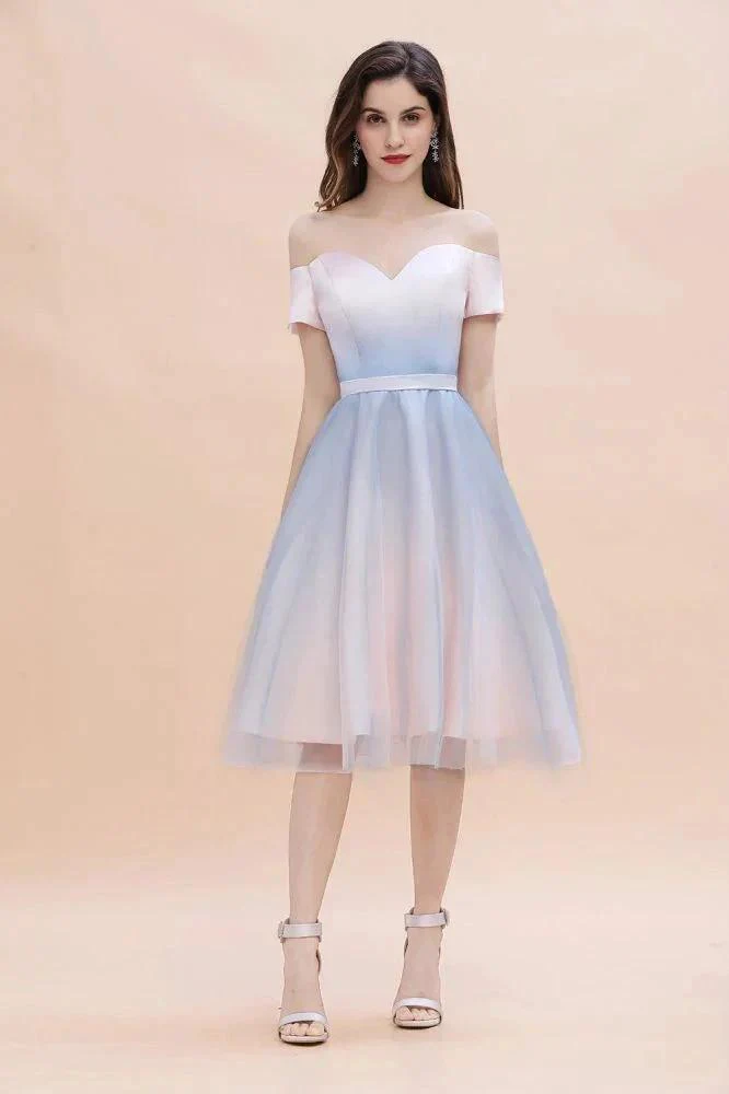 Off-the-Shoulder Sweetheart Gradient Aline Evening Party Mini Dress - Image 2