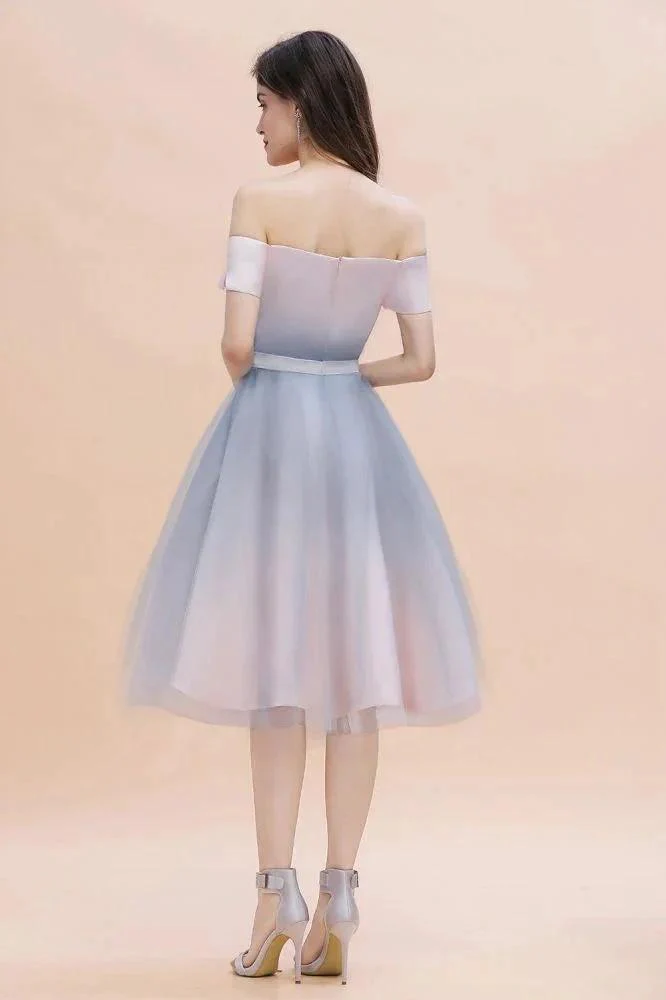 Off-the-Shoulder Sweetheart Gradient Aline Evening Party Mini Dress - Image 3