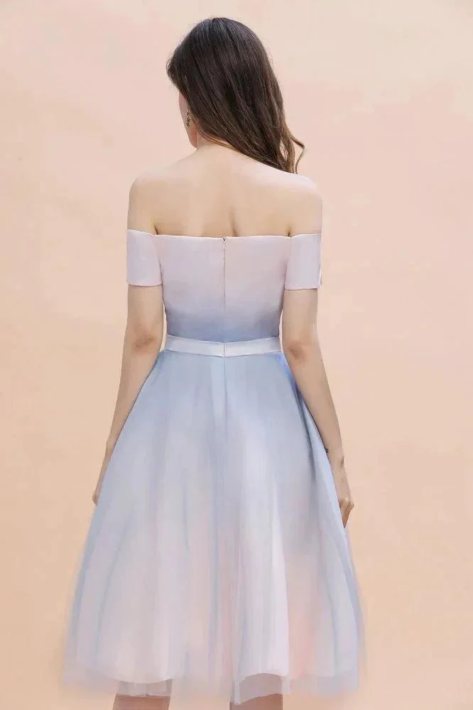 Off-the-Shoulder Sweetheart Gradient Aline Evening Party Mini Dress - Image 4