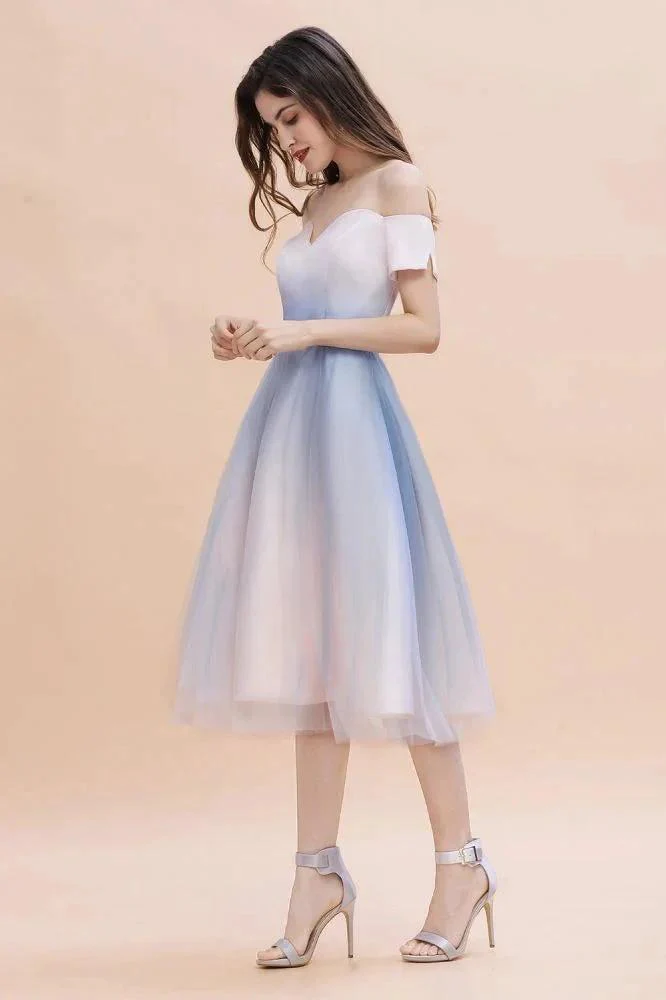 Off-the-Shoulder Sweetheart Gradient Aline Evening Party Mini Dress - Image 5