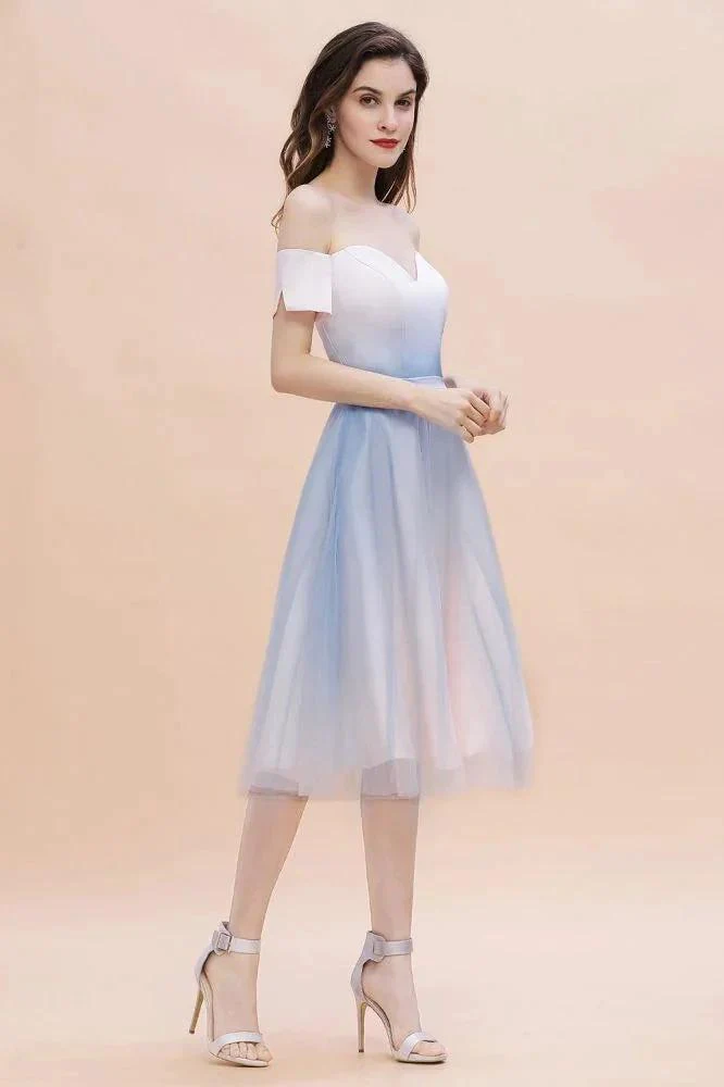 Off-the-Shoulder Sweetheart Gradient Aline Evening Party Mini Dress - Image 6