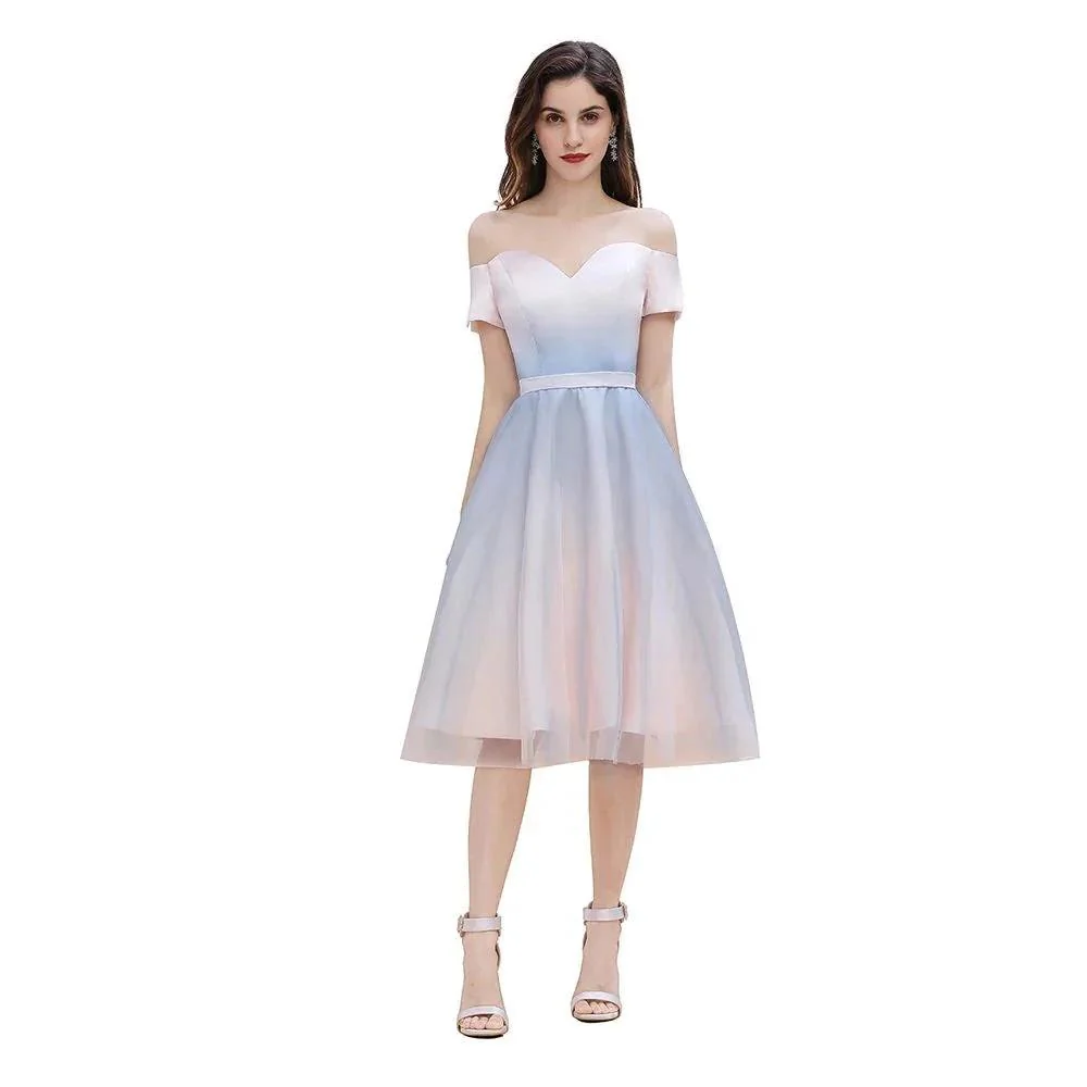 Off-the-Shoulder Sweetheart Gradient Aline Evening Party Mini Dress - Image 7