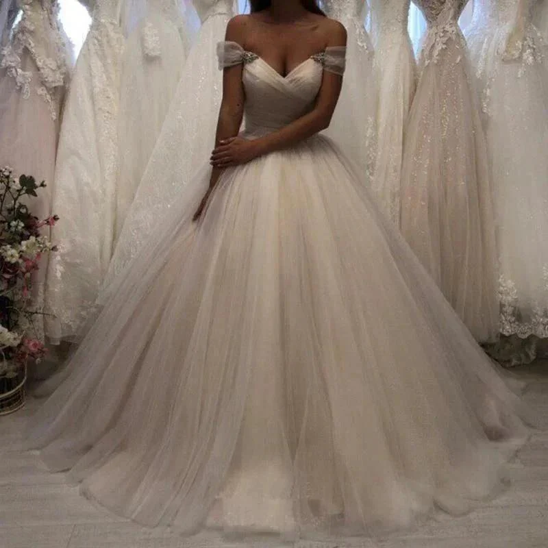 Off The Shoulder Tulle Sweetheart White Wedding Dresses Bridal Gown WD020 - Image 4