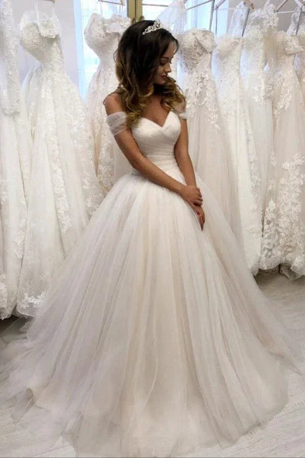 Off The Shoulder Tulle Sweetheart White Wedding Dresses Bridal Gown Y863 - Image 2