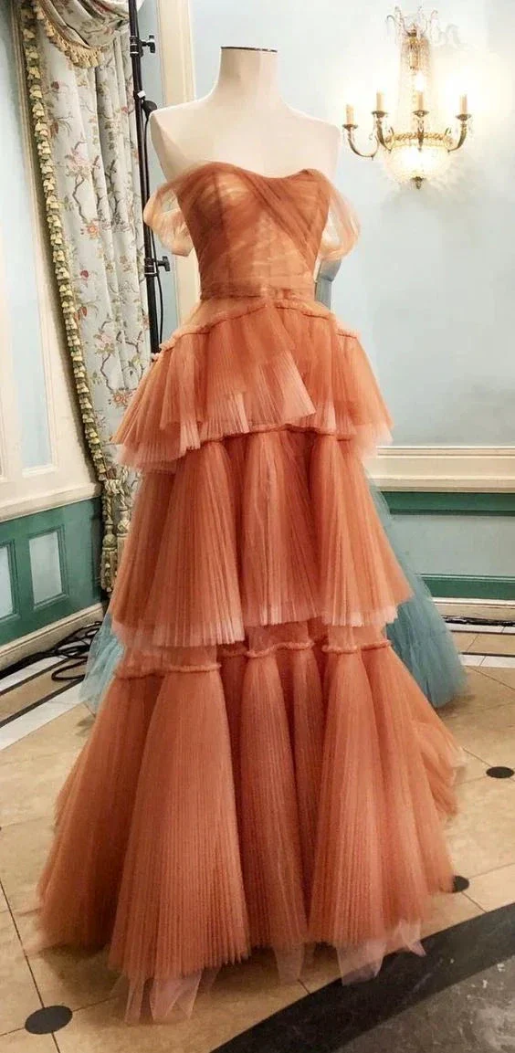 Off the Shoulder Tulle Tiered Long Prom Dress, A Line Evening Gown Y1897 - Image 2