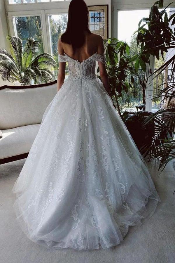 Off The Shoulder Tulle White Appliques Wedding Dresses With Beading WD579 - Image 3
