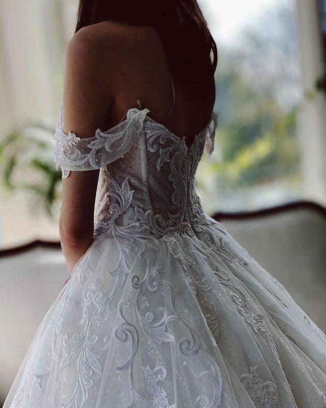 Off The Shoulder Tulle White Appliques Wedding Dresses With Beading WD579 - Image 4