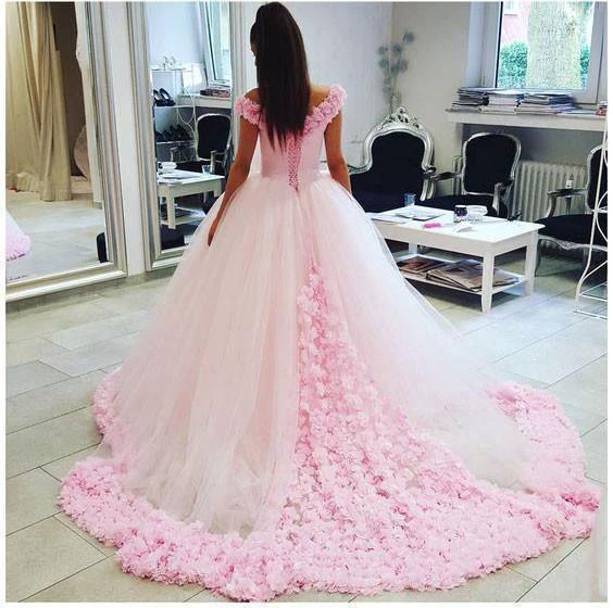 Off the Shoulder Vintage Pink Ball Gown Wedding Dresses   WD303 - Image 2