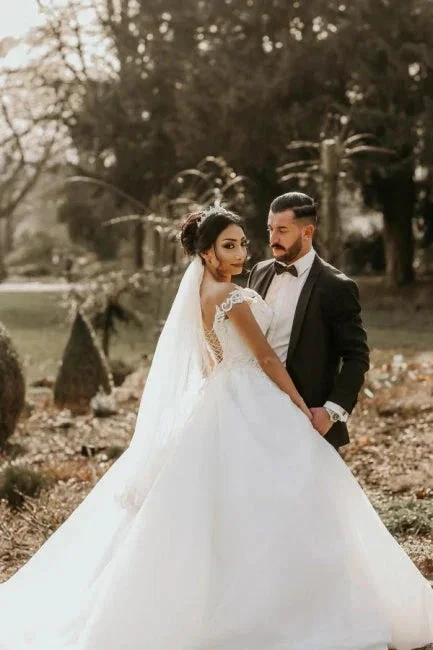 Off the shoulder White Garden Ball Gown Wedding Dress - Image 2