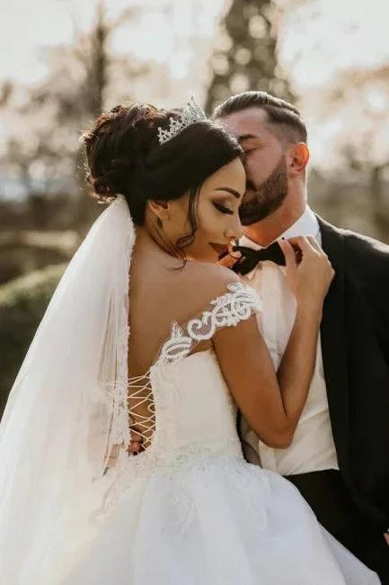 Off the shoulder White Garden Ball Gown Wedding Dress - Image 5