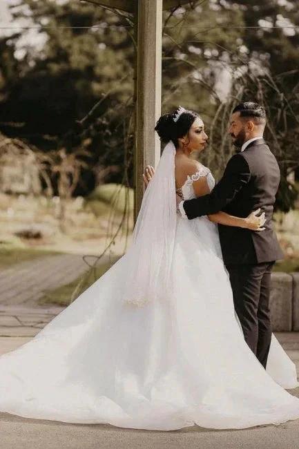 Off the shoulder White Garden Ball Gown Wedding Dress - Image 6