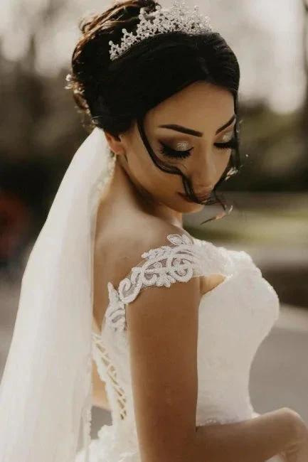 Off the shoulder White Garden Ball Gown Wedding Dress - Image 7