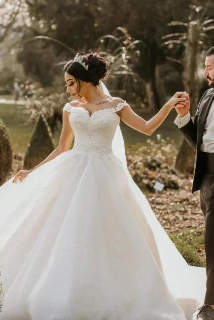 Off the shoulder White Garden Ball Gown Wedding Dress - Image 8