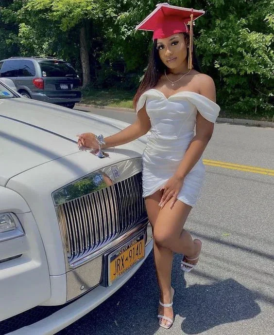 Off The Shoulder White Homecoming Dress White Graduation Dress White Cocktail Dress Y2009 - Image 2