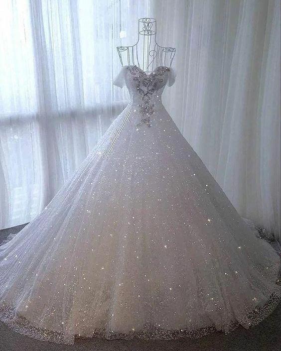 Off The Shoulder White Wedding Dress Shiny Evening Dress Y48 - Image 2