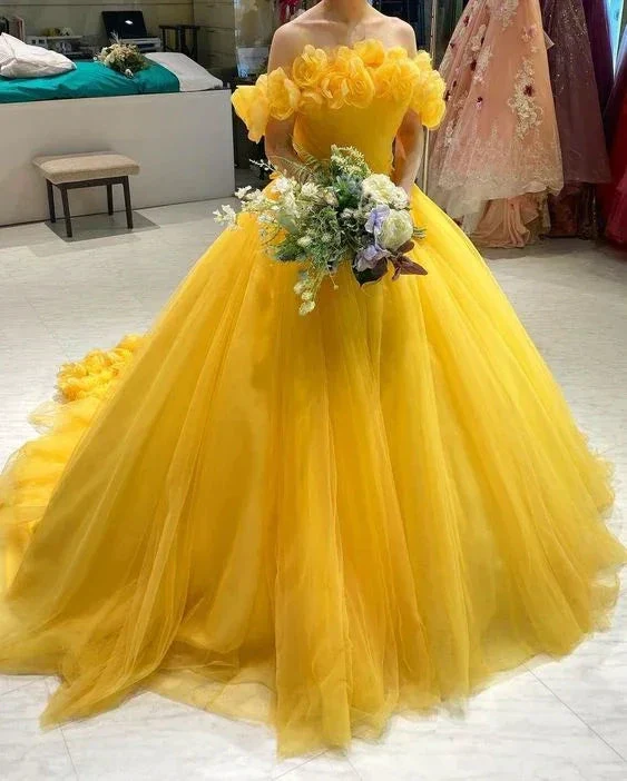 Off The Shoulder Yellow Tulle Ball Gown,Yellow Princess Dress Y4627 - Image 2