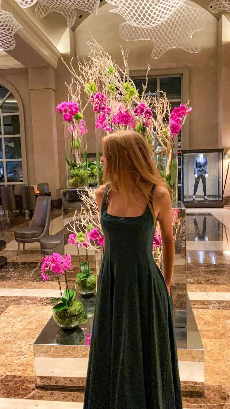 A-line Square Neckline Green Evening Dress Modest Formal Gown  Y692 - Image 2