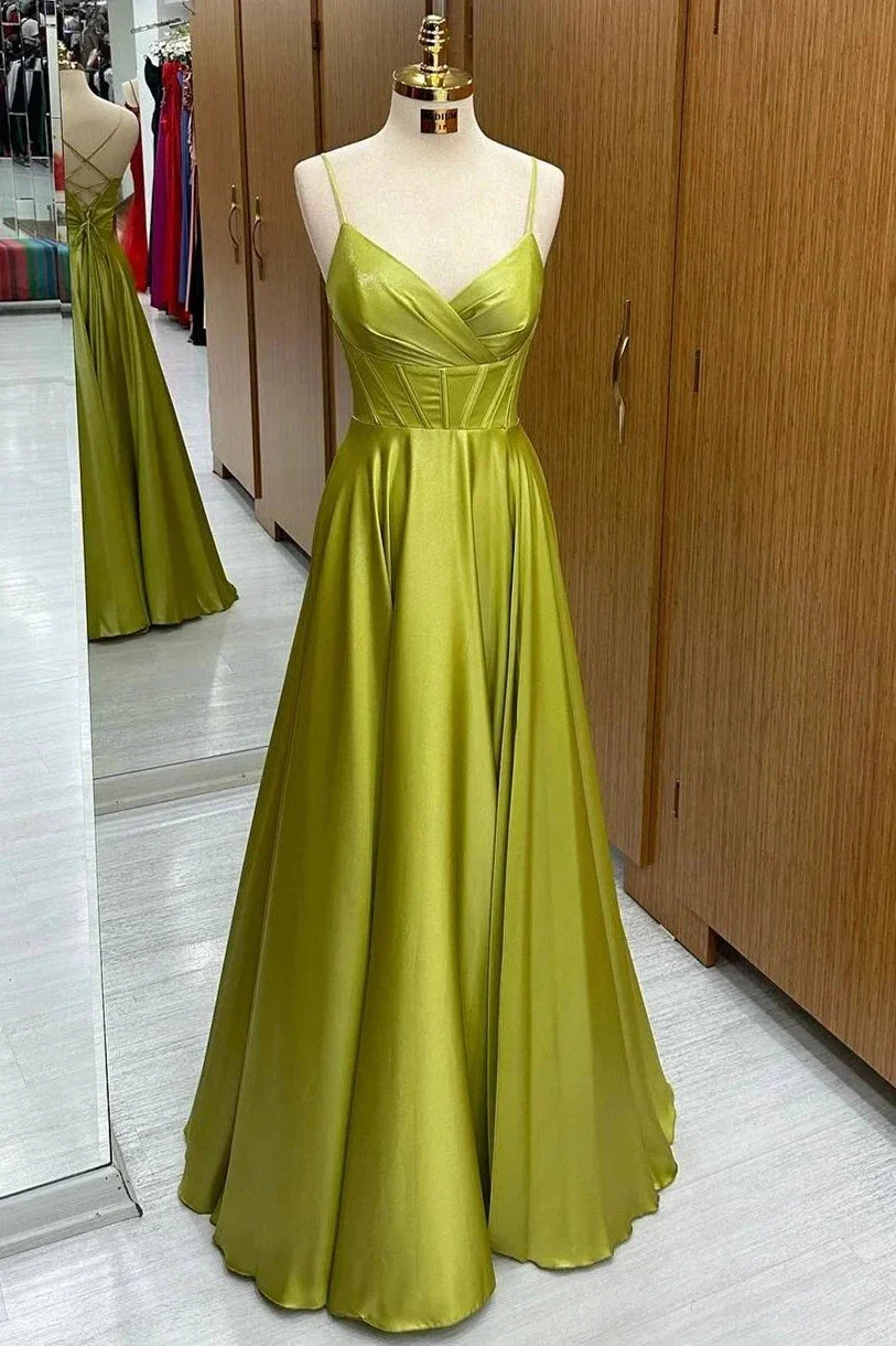 Olive Green Corset Lace-Up A-Line Long Formal Dress - Image 2