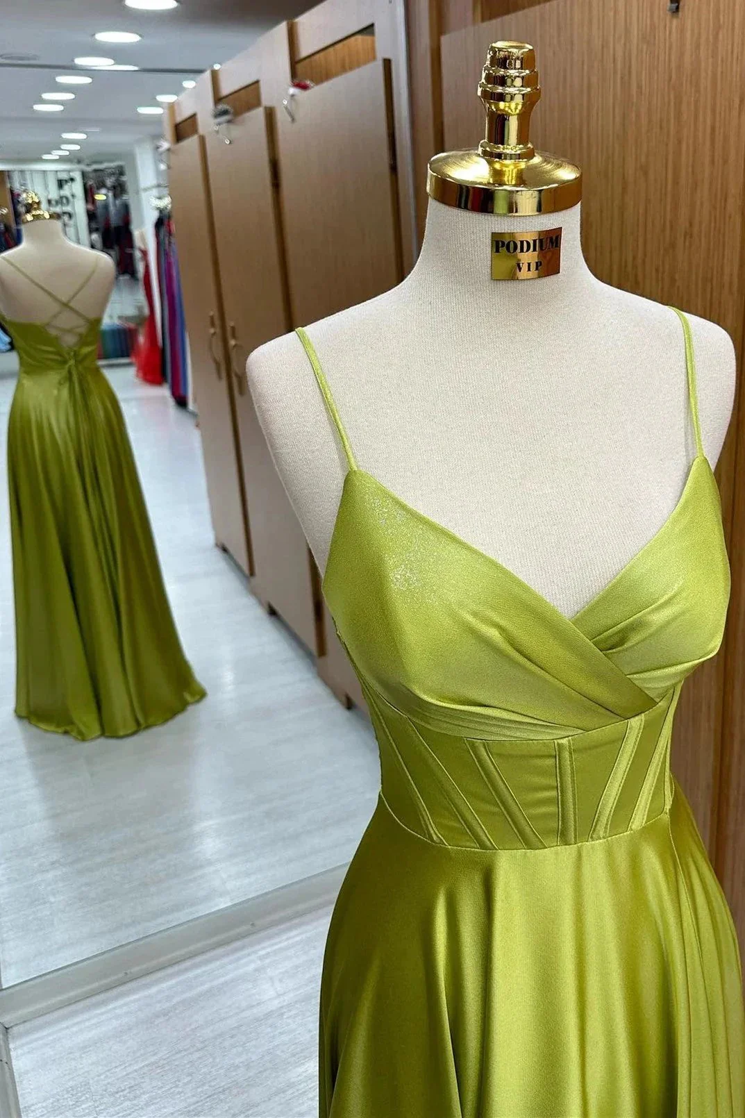 Olive Green Corset Lace-Up A-Line Long Formal Dress - Image 5