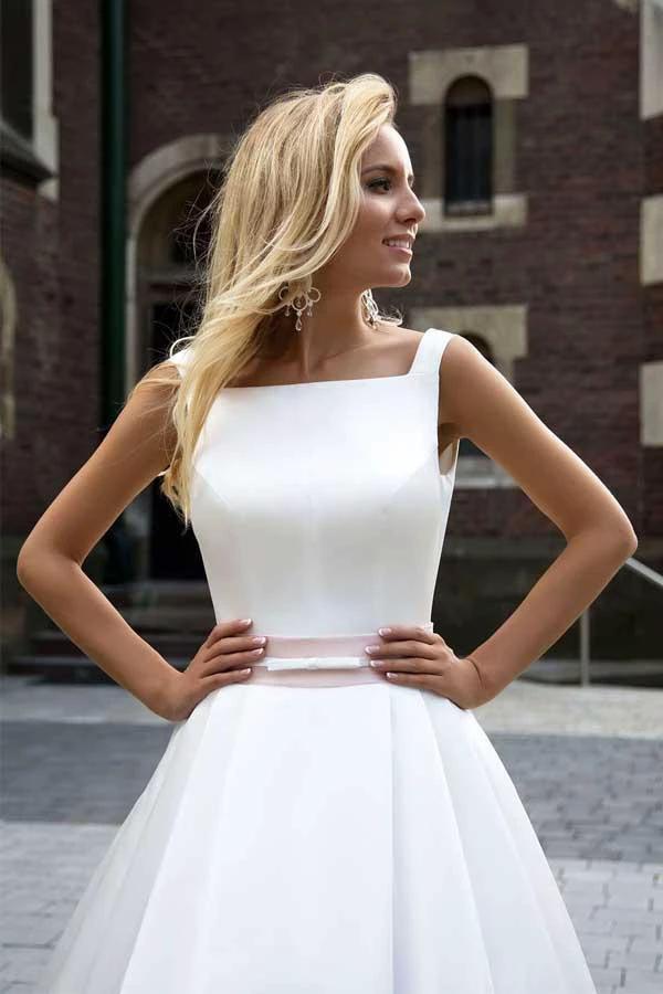 On Sale Princess Simple A-line Satin Ivory Wedding Dresses WD205 - Image 3