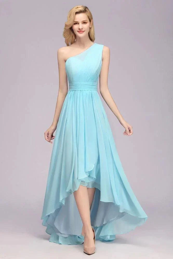 One Shoulder A-line Hi-lo Chiffon Bridesmaid Dresses for Women - Image 2