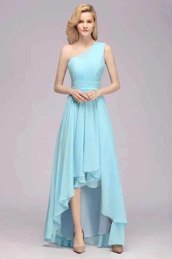 One Shoulder A-line Hi-lo Chiffon Bridesmaid Dresses for Women - Image 4