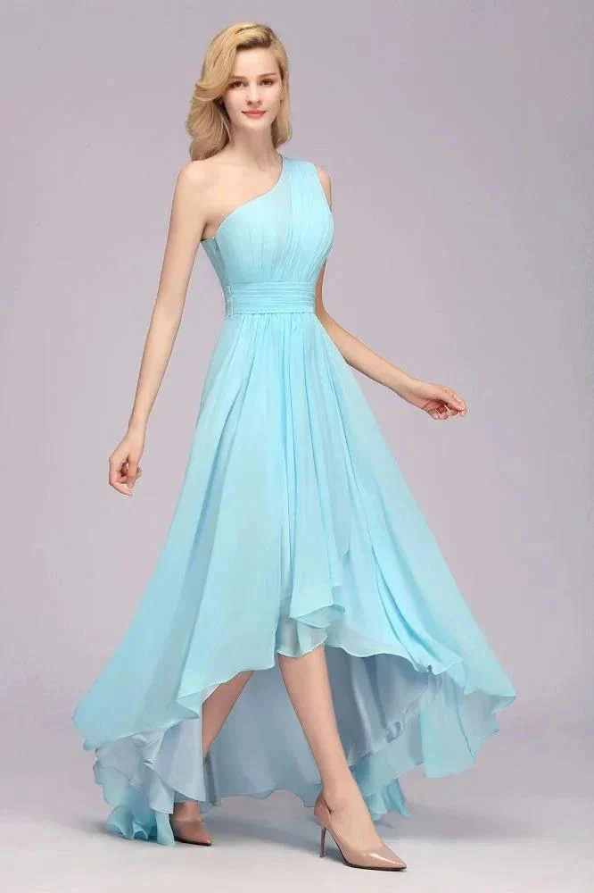 One Shoulder A-line Hi-lo Chiffon Bridesmaid Dresses for Women - Image 5