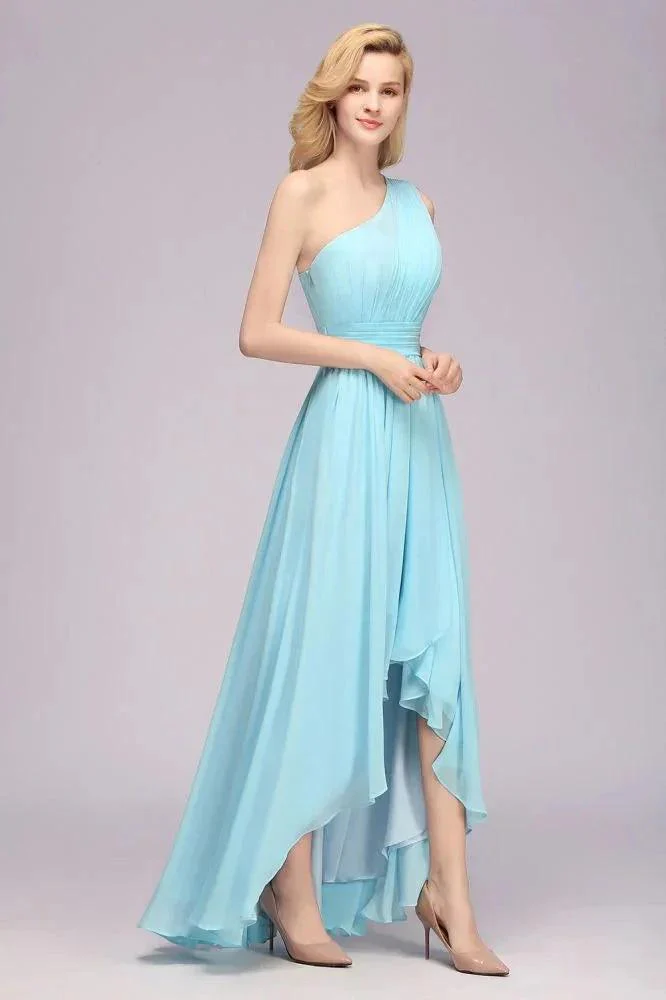 One Shoulder A-line Hi-lo Chiffon Bridesmaid Dresses for Women - Image 6